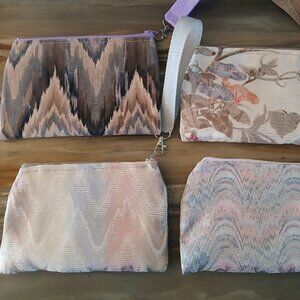 New Zippy Hanging Canvas Wristlet Clutch Pouch Make-up Bag Chevron Pastel Floral